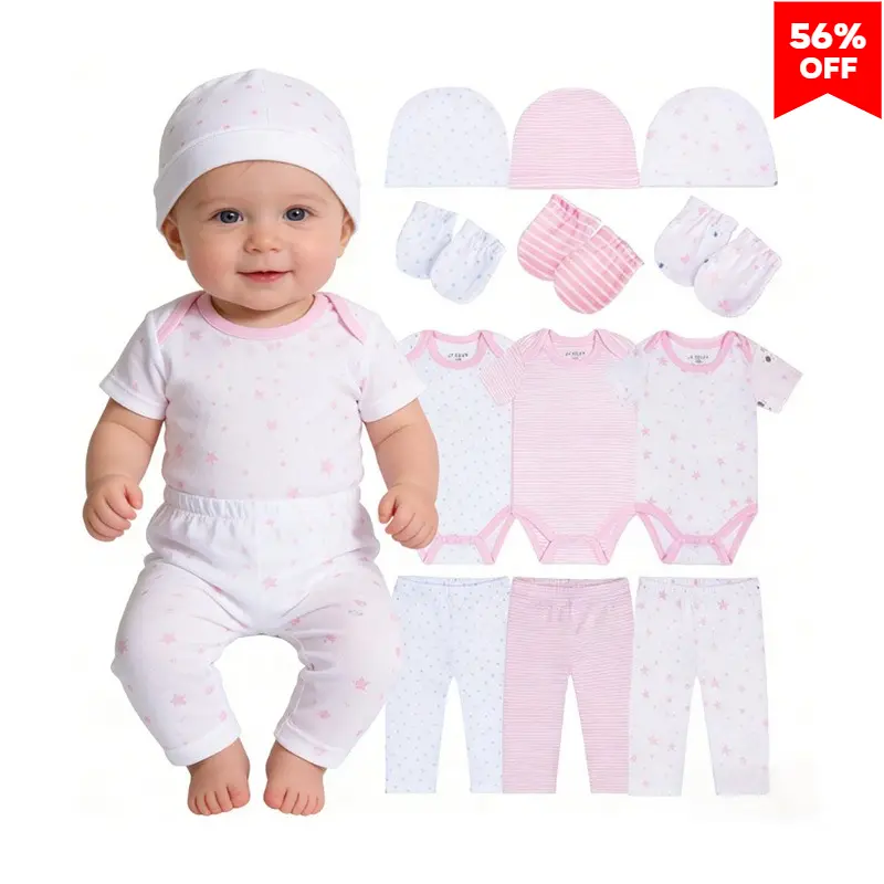 JY.COZY FOR BABY 20-piece set baby clothes set  pink white newborn outfit girl bodysuit pants hat mittens soft star print stripe print panda print pastel pink baby essentials gift set breathable comfy infant clothing cute pink outfit baby apparel