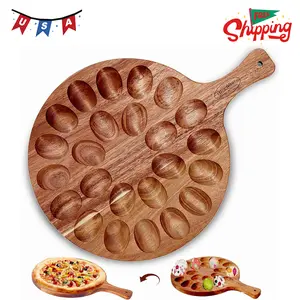 Wood Deviled Egg Platter,24 Holes Deviled Egg Tray