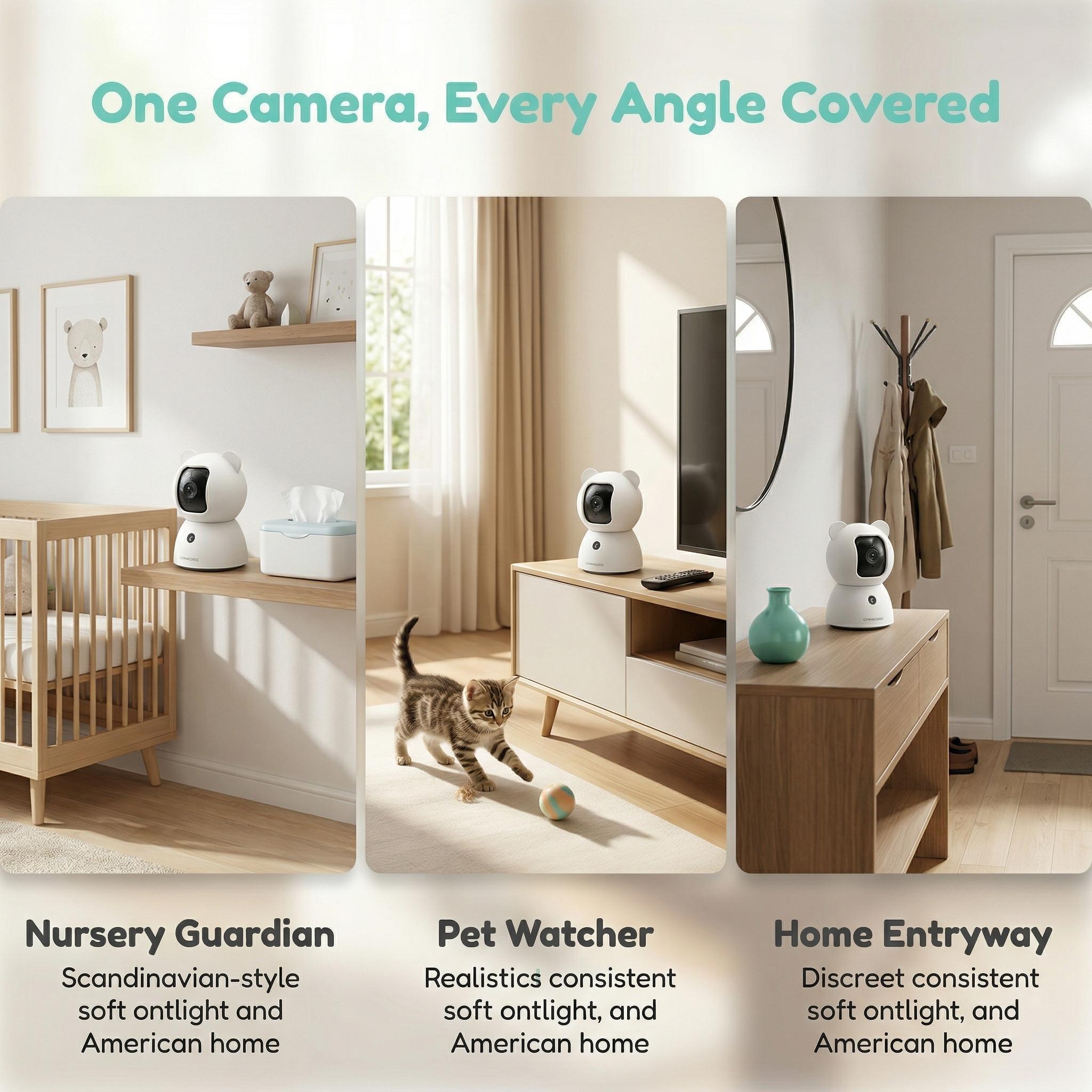 2.5K Security Camera Indoor, Non-Subscription AI Person/Pet/Cry Detection, 4MP Pet/Dog/Cat Camera w/Phone App, Pan Tilt 2.4GHz WiFi Cameras for Home Security, Full Duplex 2-Way Audio, IR Night Vision