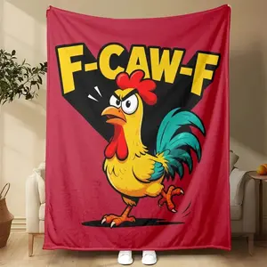 F-Caw-F Funny Blanket| Novelty Throw Blanket Rooster Chicken Lover, Soft Warm Fannel Blanket for Home Office Napping or Travel Comfort Gift Idea