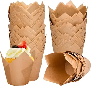 120 Counts Natural Tulip Cupcake Liners for Baking Cups, Food Grade Parchment Paper Muffin Liners Holders, Standard Tulip Cupcake Liners