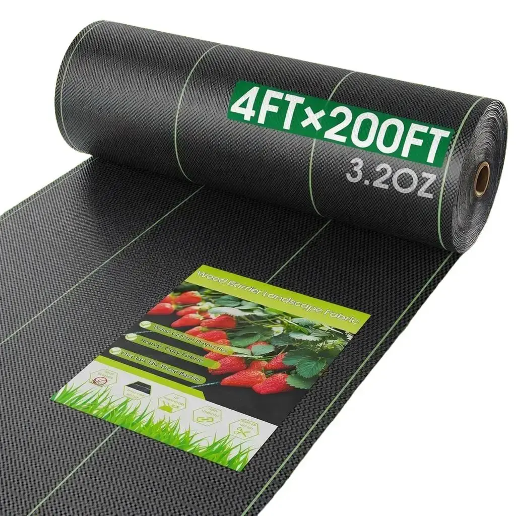 Heavy Duty Weed Barrier Landscape Fabric, 4FT x 200FT Durable Weed Control Ground Cover Mat, Premium Woven Material for Gardening & Landscaping, Effective Weed Blocker for Garden Beds, Landscape Projects, Commercial Driveways & Underlayment Use