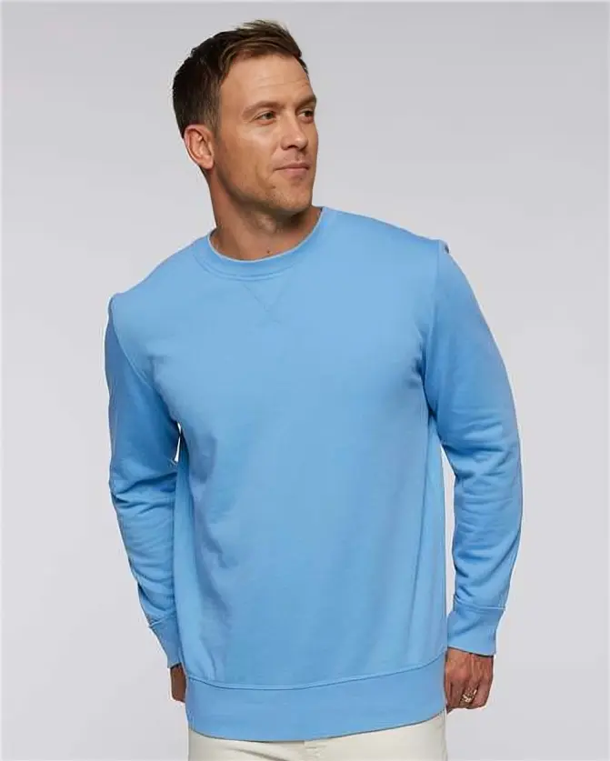 LAT Apparel Unisex Vintage Garment-Dyed Fleece Crew Neck Sweatshirt - Casual, Medium Length Long Sleeve Poly-Cotton Fabric, Washed Gray, Distressed, Fitted, Raw Hem, Coverstitched Seams, Easy-Tear Label, Machine Washable Menswear Top