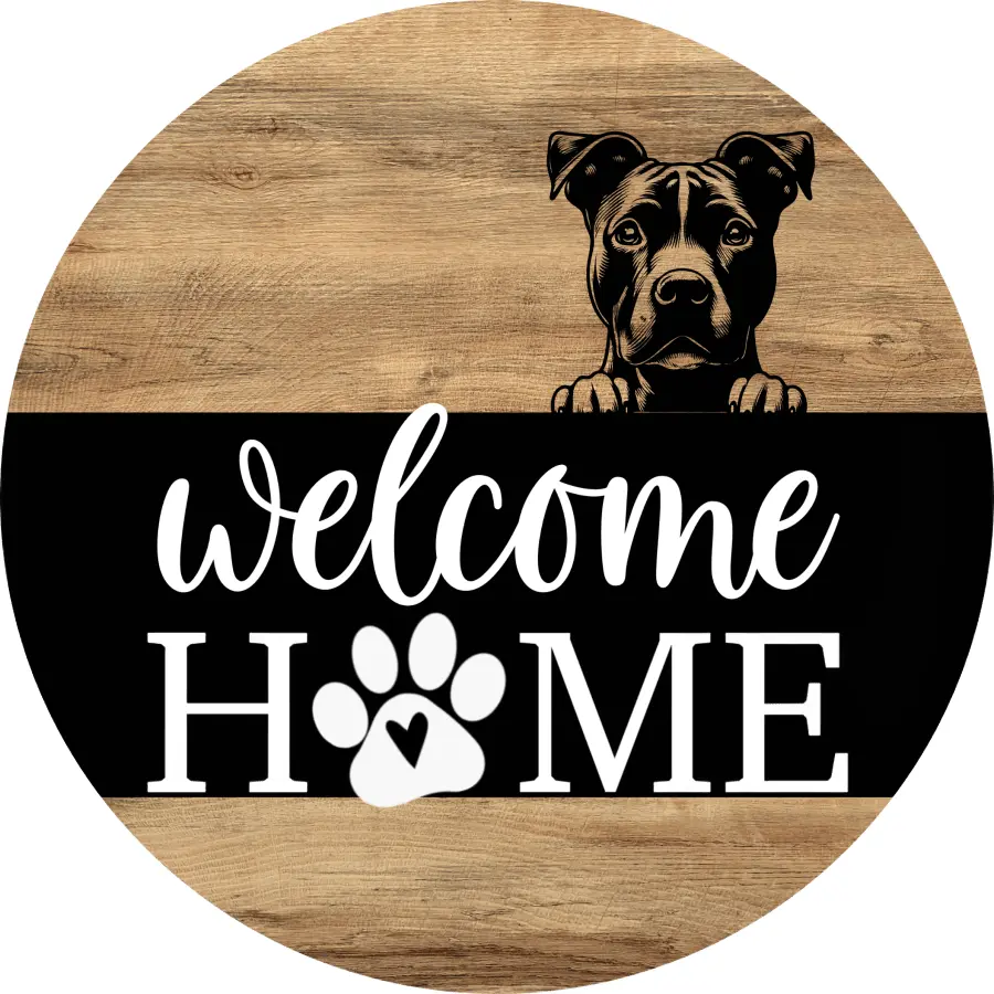 American Pit Bull Terrier Dog Door Hanger, Welcome Home Door Hanger, DCO-13756-DH, 18" Round Wood