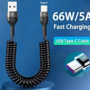 PD 66w Spring Retractable USB Cable, Full Compatibility Type-C Fast Charging Line, Car Charger 5a Data Cable for Huawei Apple Oppo Vivo Xiaomi