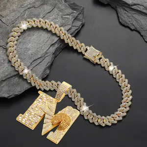 Hip Hop Jewelry M Daisy Flower Cross Pendant Necklace for Men Women Iced Out Bling Rhinestone Miami Cuban Link Chain Silver Gold Tone Paved Lab Diamond Jewelry Gifts