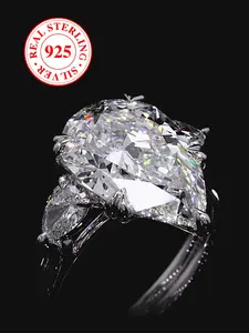 S925 Sterling Silver Dazzling Elegant Artificial Zircon Ring, Fashion Accessories for Women & Girls, Trendy All-match & Exquisite Jewelry for Birthday Gift