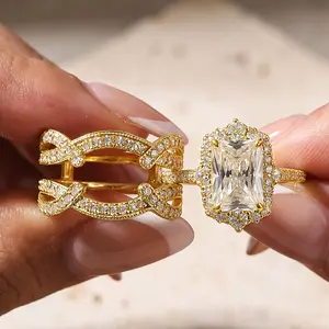 Maxine Vintage 3.0ct Radiant Cut Insert 5A Cubic Zirconia Engagement Ring Set - Women's Bridal Wedding Jewelry for Daily, Proposal