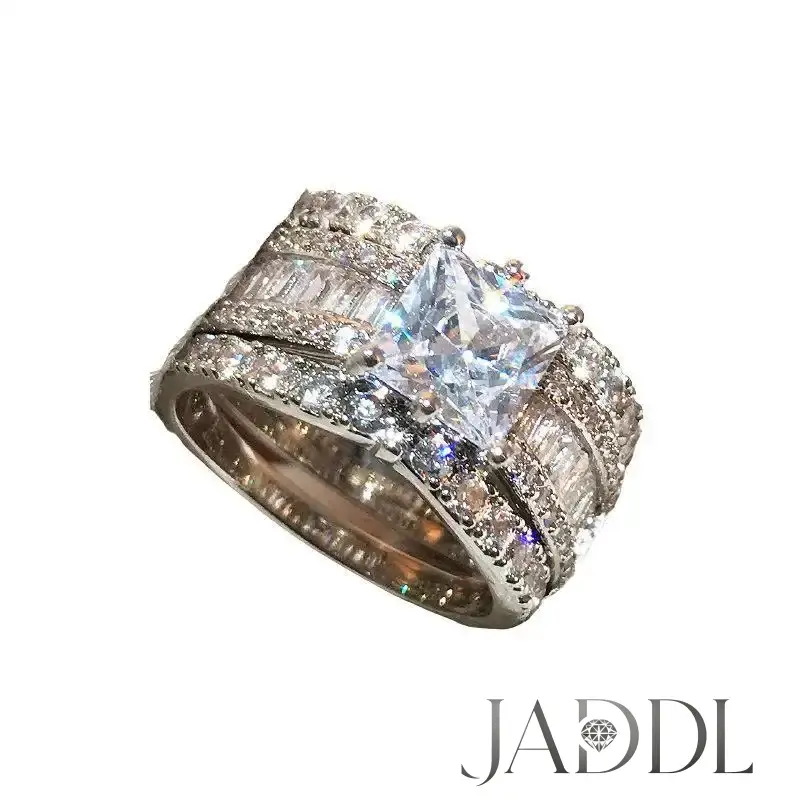 JADDL Vintage 10K White Gold 3ct Moissanite Ring set S925 Sterling Silver Bijou Engagement Wedding band Rings for Women men Jewelry rings men Classic Magnetic Copper Bracelet