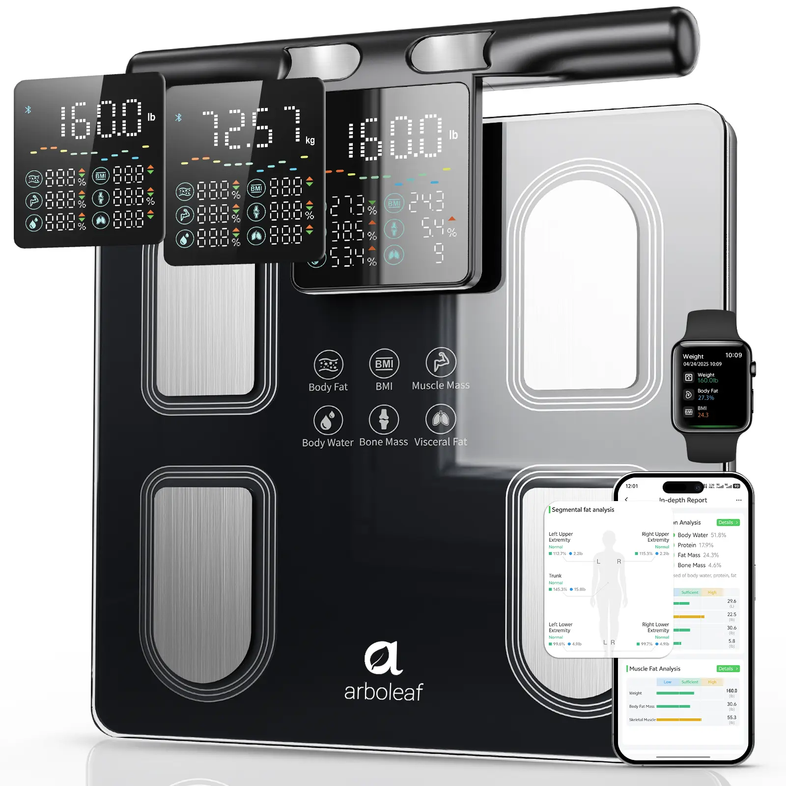 arboleaf 8-Electrode Dual-Frequency BIA Bathroom Scale with 7-in-1