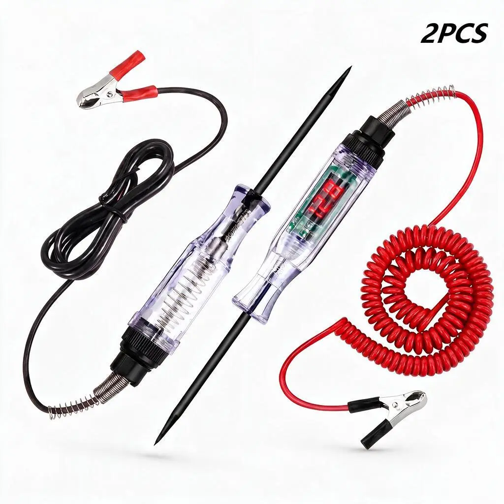 2 PCS Portable Automotive Circuit Tester with Red Coiled Wire, Auto Electrical Diagnostic Tool for Trailer Wiring and Switches, Reliable Hardware Tool for Vehicle Inspection, Maintenance and Daily Circuit Troubleshooting on All Kinds of Automobiles