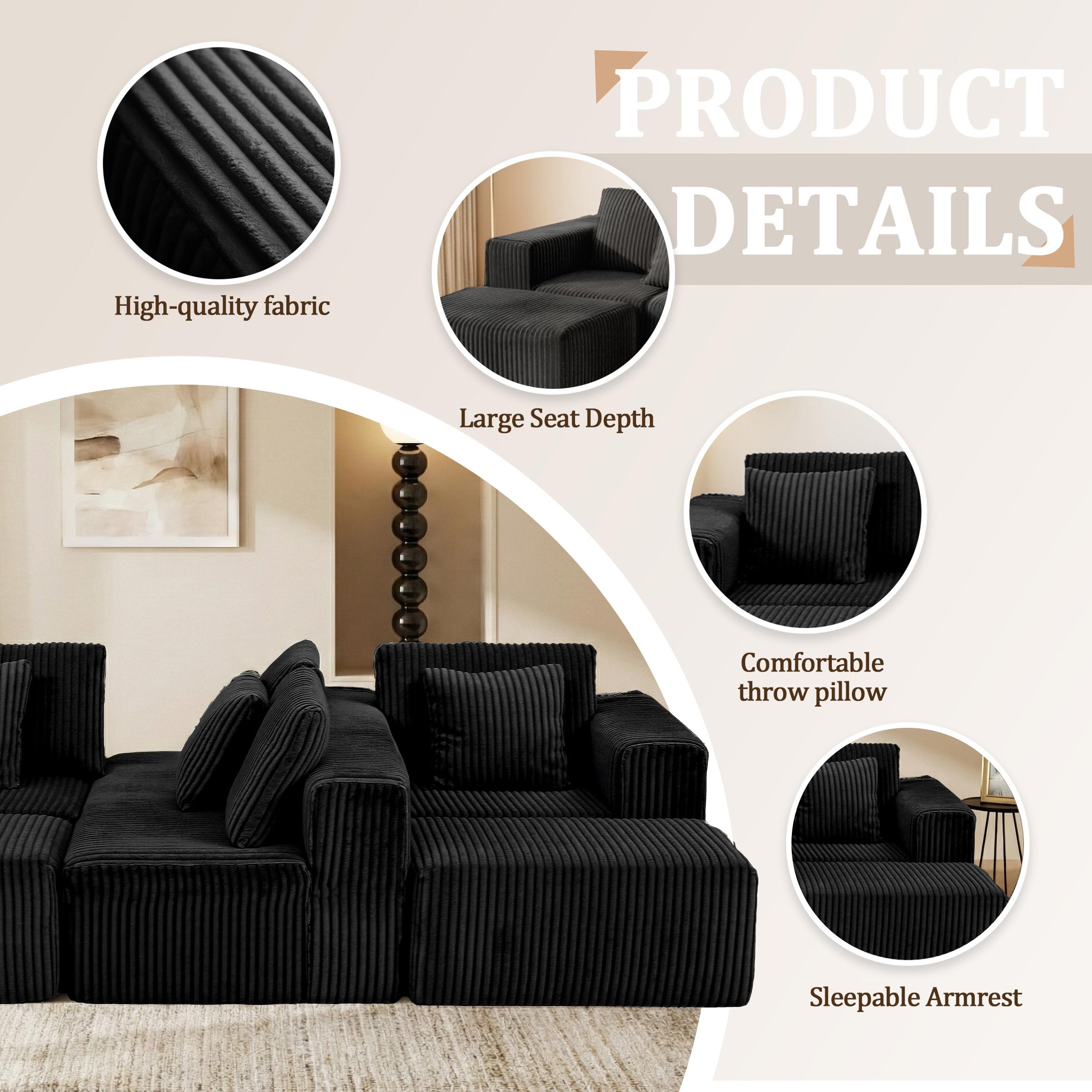 [Christmas] [3 or 2 Packages Shipped]Niccae 132.5" U Shape Modular Sectional Sofa, Corduroy Fabric Oversized Sectional Couch, 5 Seat U Shaped Couch with 2 Pillows for Living Room, Bedroom, Office, No Assembly Require