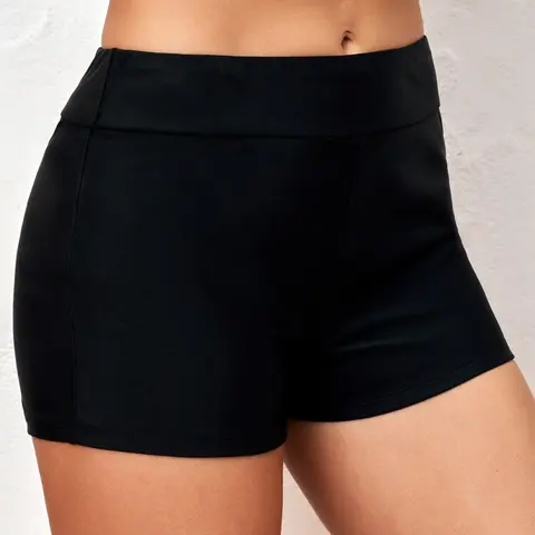 Two-Piece Set Women's Solid Swim Shorts, Bathing Suit Shorts, Boho Comfort Plain High Stretch Seamless Swim Bottom for Valentine's Day, Ladies' Swimwear For Summer Beach Vacation Solid Swim Bottoms