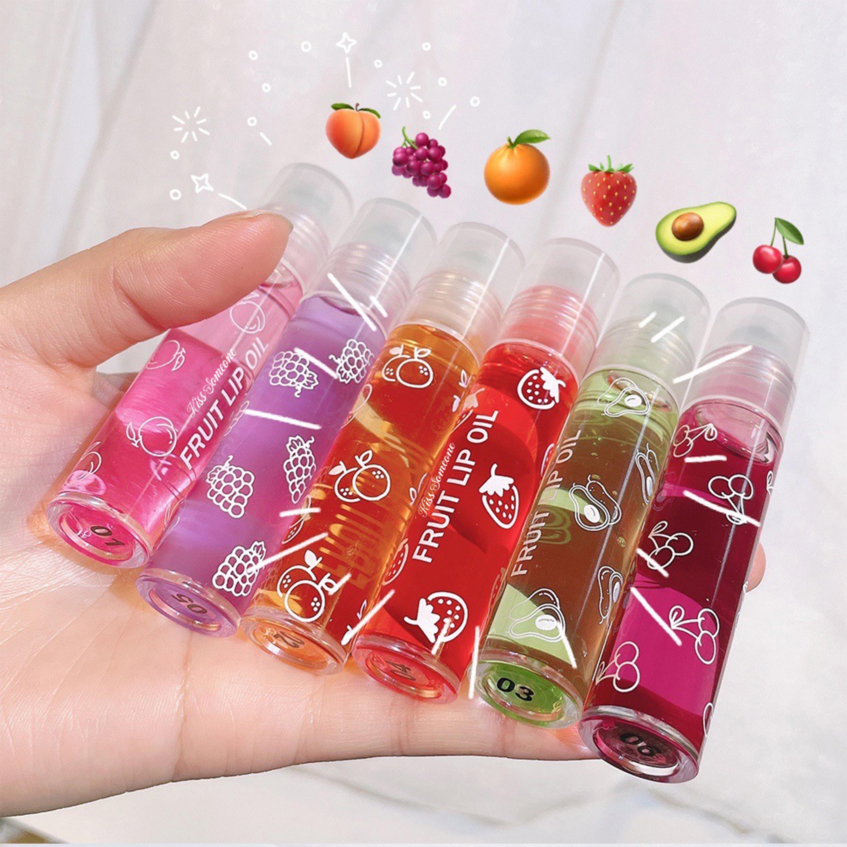 Hydrating Lip Oil Roller Gloss Juicy Glass Lips Non Sticky Moisturizing Lip Care Fruit Flavor Lip Gloss for Dry Lips Long Lasting Shine Strawberry Peach Grape Cherry