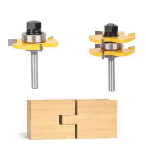 2 count Tongue and Groove Set , 1/4" Shank Router Bit Set for Making Raised Panel Cabinet Door, 3  Adjustable T Shape  Milling