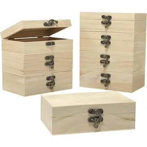 8 Pack 6 X 4 X 2 Inch Unfinished Wooden Box For Crafts Small Keepsake Box Treasure Chest   Box