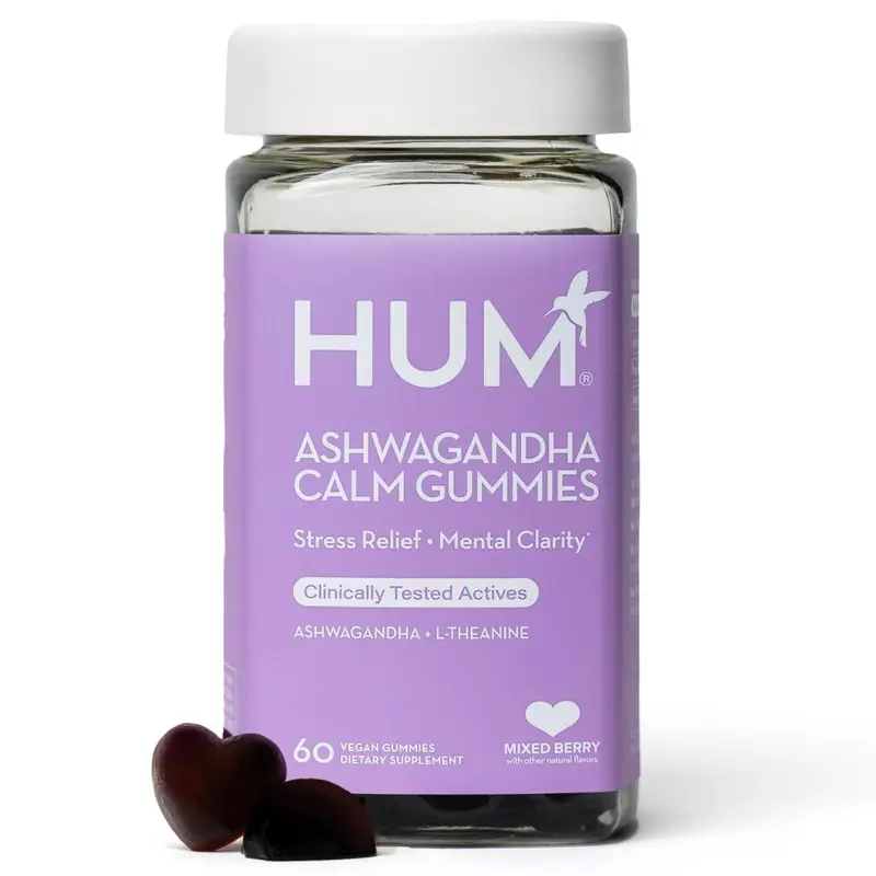 HUM Ashwagandha Calm - L-Theanine and Ashwagandha for Daily Relaxation and Mood Support, Mixed Berry Flavor (60 Count)