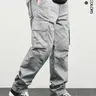 Men's Loose Solid Casual Slant Pocket Drawstring Waist Cargo Pants, Casual Street Style Straight Leg Trousers for Outdoor Hiking Fishing, Woven Bottoms for All Seasons Pants