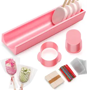 Cakesicle Cutter Mold Set with 9in Tray, Cake Pop Mold Kit Including 100 Sticks, 100 Bags and 100 Ribbons, Baking Tools for Easter Birthday Parties Wedding Home Desserts