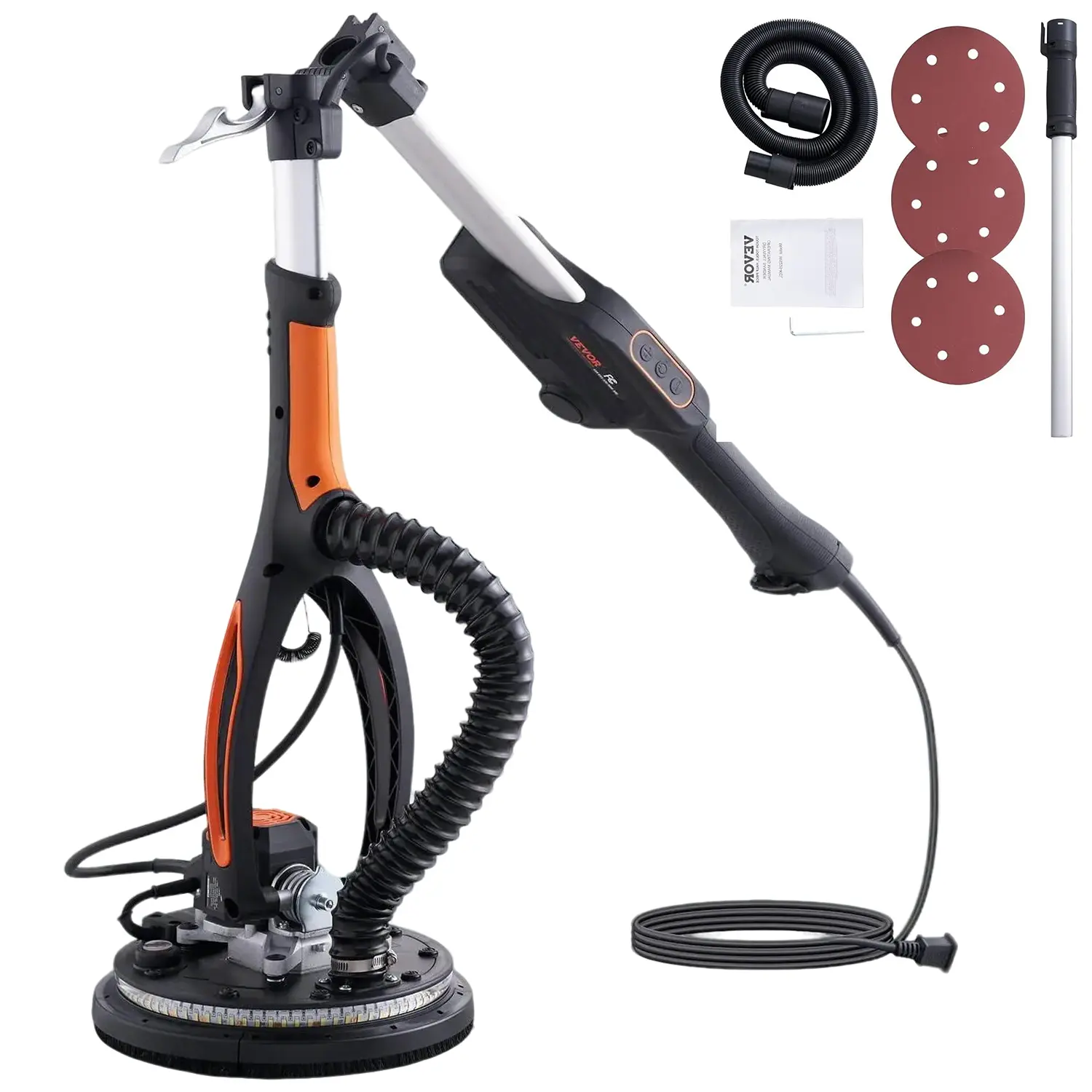 VEVOR Drywall Sander for Wall Smoothing, 800W Brushless Motor Electric Sander, 1000-2300 RPM Variable Speed, Foldable Ceiling Sander with Double-Deck LED Lights, Extendable Handle, 12 Sanding Discs