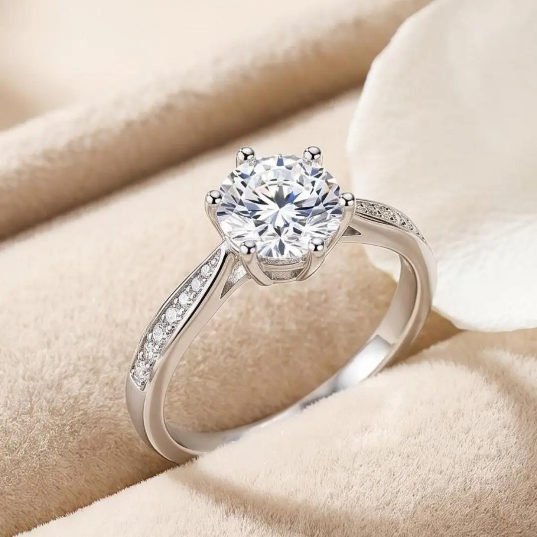 1ct D VVS1100% Moissanite Ring Factory Price 925 Sterling Sliver for Women 6 Classic Trendy Engagement Wedding Jewelry Ring