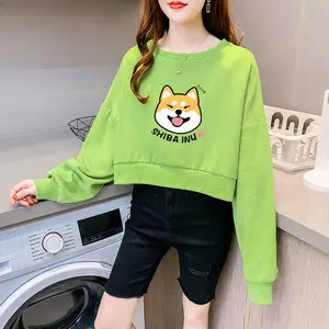 Women's high-waist round neck short hoodless sweater