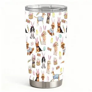 20oz Cute Easter Bunny Dog and Chick Pattern Stainless Steel Tumbler， Tumbler with Lid Double Wall Vacuum Insulated Travel Mug