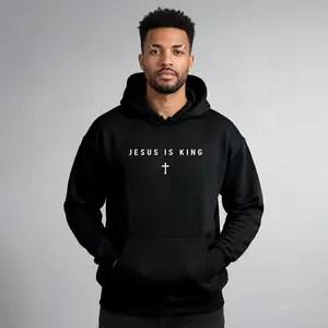 Men's Jesus Is King Cross Graphic Hoodie - Cotton Blend Black Long Sleeve Pullover Regular Fit | Soft & Breathable Fabric, Durable Print, Everyday Comfort, Machine Washable, minimalist religious daily wear