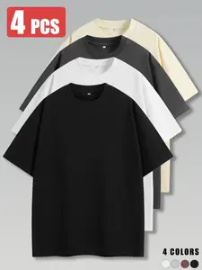 Men’s summer 100% cotton solid-color short-sleeve T-shirt, relaxed drop-shoulder fit, moisture-wicking and breathable, skin-friendly and comfortable