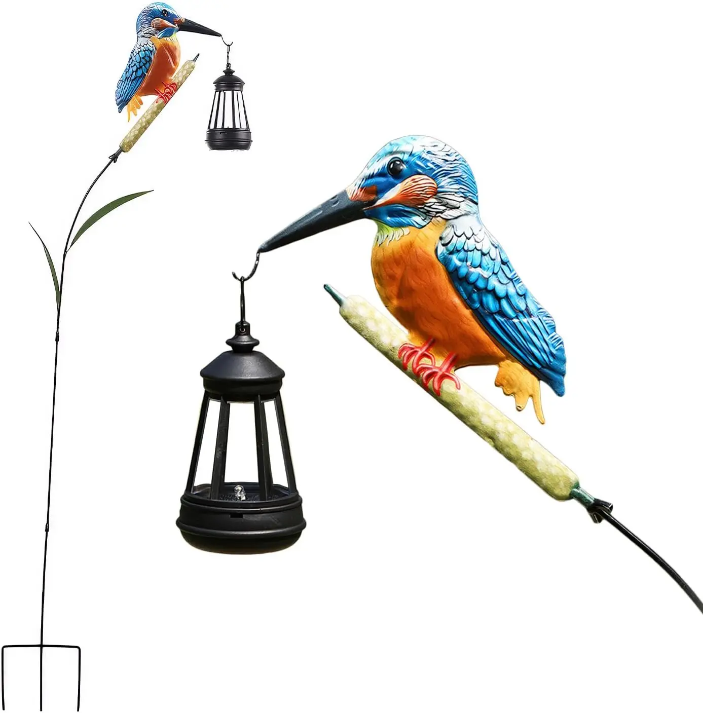 6.1-Inch Metal Solar Lighted Kingfisher Bird Garden Stake - Garden Glow Light Auto Night Lantern, Backyard & Patio Landscape Decor for Gifting to Mom & Grandma, Backyard Solar Lights