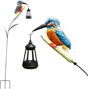 Solar Kingfisher Bird Garden Stake Light, 6.1 Inch Outdoor Metal Bird Statue with Auto Night Lantern for Patio Yard Lawn Decor, Gift for Mom Grandma