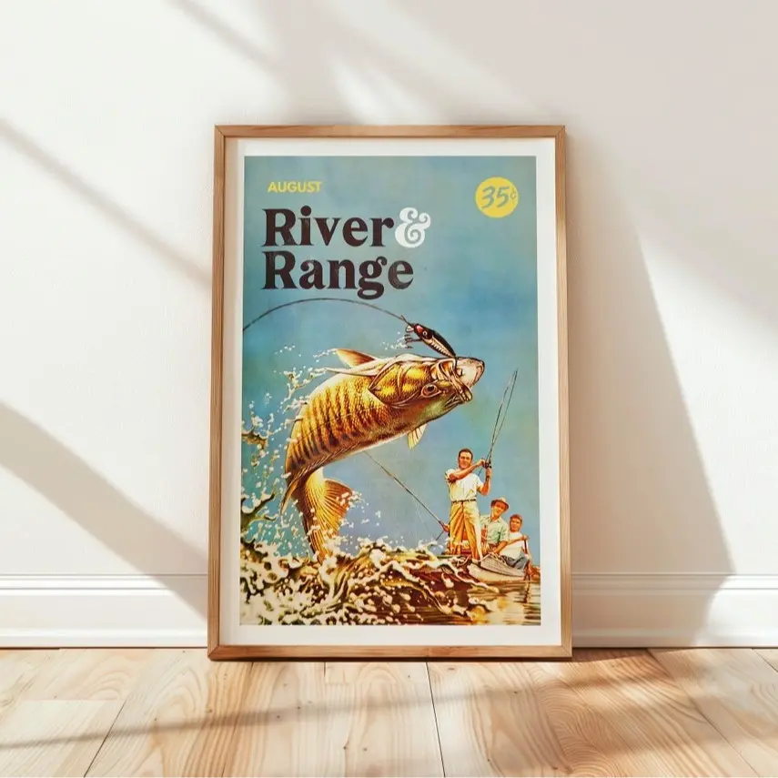Retro Bass Fishing Poster, Vintage Angler Wall Art, Outdoorsy Fisherman Artwork, Rustic Fishing Decor, Gift for Fishing Dad