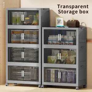 6Layer New(112gallon)Gray 23.62in Foldable Storage Box With Multi-tier & Doors, Stackable Shoes Storage Containers For Sundries, Books, Clothes, Household Storage Organizer For Closet, Wardrobe, Bedroom, Bathroom, Office, Kitchen