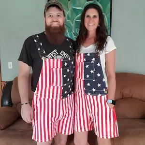 Lightweight American Flag Bib Overalls for Men and Women – Breathable Patriotic Jumpsuit for Couples Perfect for 4th of July Festivals, Family Gatherings, Outdoor BBQs, and Holiday Parades