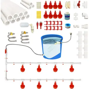 Complete Set Pipeline Automatic Chicken Waterer System with PVC Pipeline and 304 Hose, Chicken Water Cups, Chicken Watering System. (No Bucket Included)
