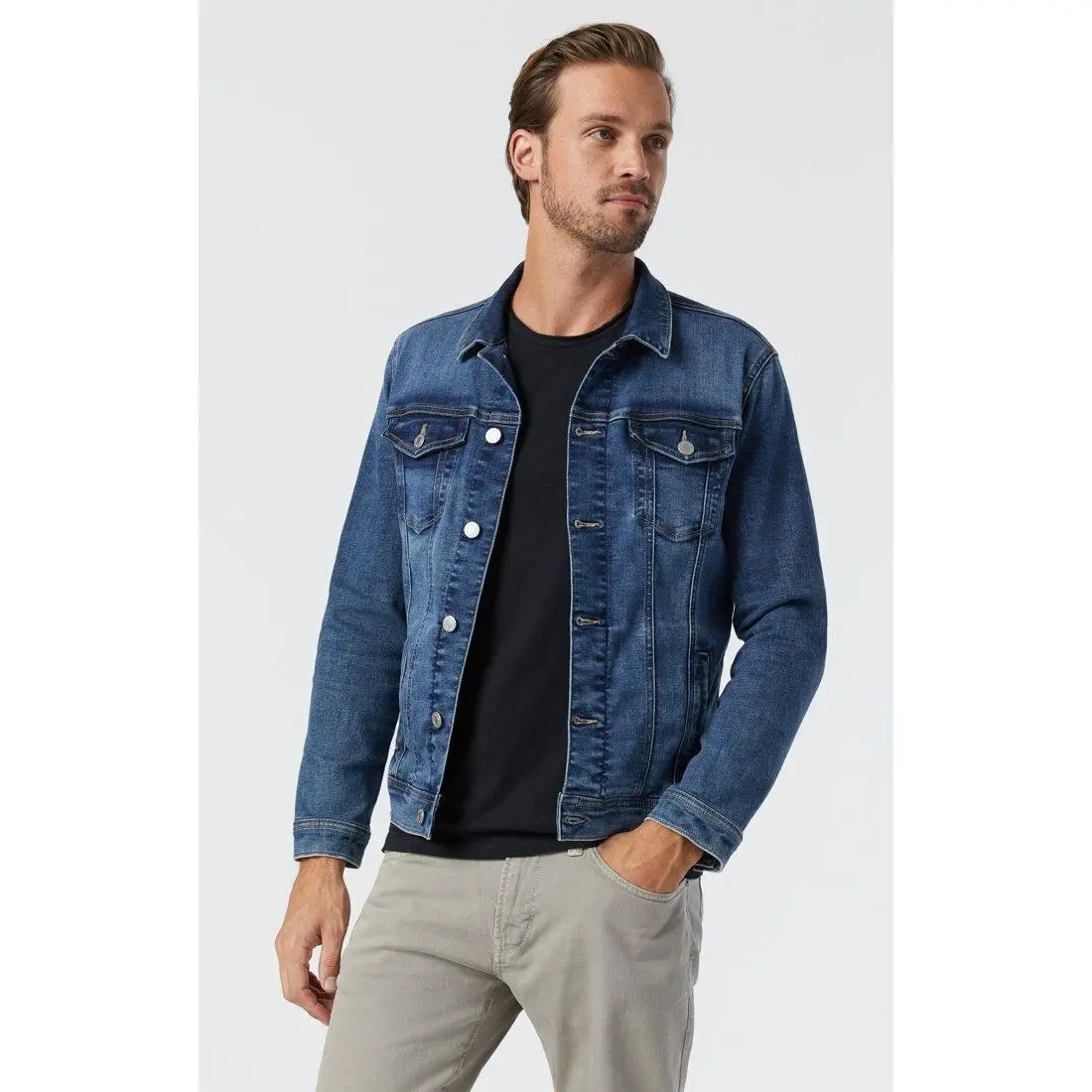 Men's Classic Denim Jacket in a Casual Relaxed Fit, Made from Sustainable Stretch Tencel and Recycled Cotton in a Foggy Blue Wash