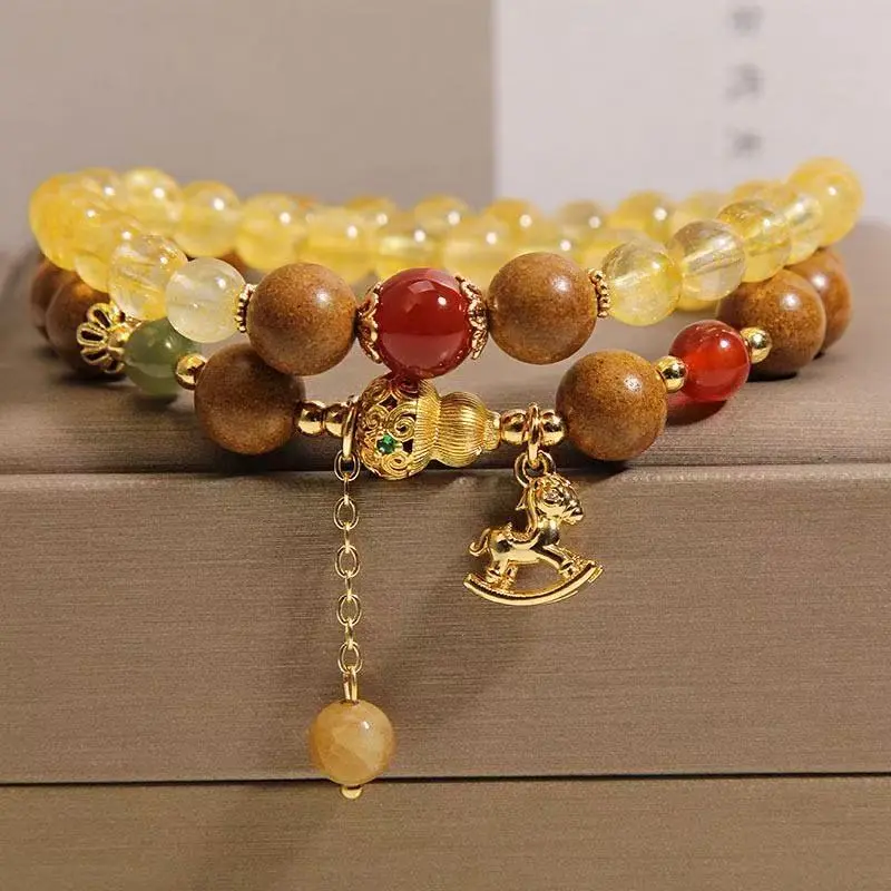 Golden Horse Yellow Jade & Sandalwood Bracelet