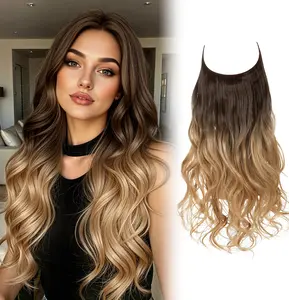 [Qbeauty] 14"-22" Invisible Halo Hair Extensions - Seamless Secret Wire Hairpiece - Glueless Body Wave for Instant Volume - Natural No-Clip Thick Long Curls for Women