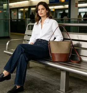 Retro Colorblock Bucket Bag 2026 New, Vintage Cylinder Shoulder Handbag for Women, Luxury Minimalist Daily Bag