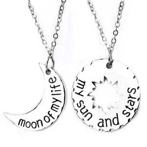 Valentine's Day Gift Sun Star Moon Couple Necklace Engraved Letter Pendant Romantic Matching Jewelry For Lovers