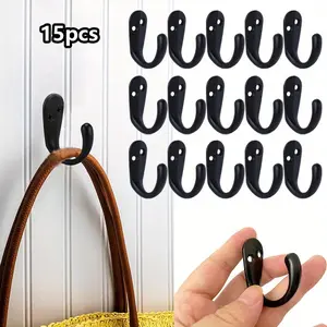 15Pcs Coat Hooks Wall Mounted - Heavy Duty Metal Single Prong Robe Hanger Rustproof Wall Hooks for Towel Hat Key Bag on Bathroom, Kitchen, Livingroom(Matte Black) - Home Improvement. Organiser Decoration Hangable