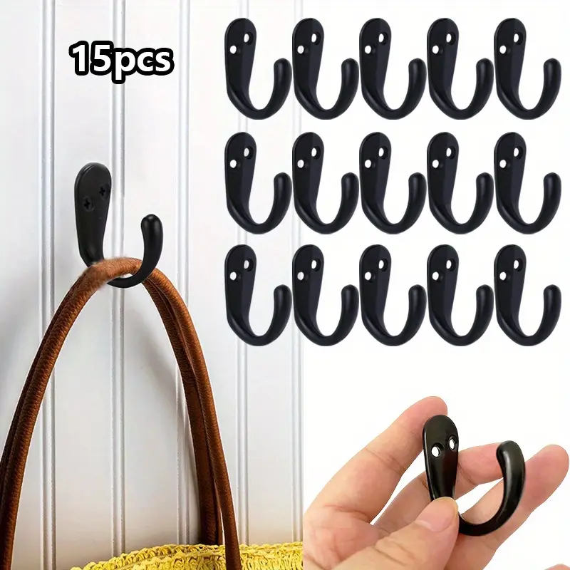 15Pcs Sturdy Electroplating Heavy Duty Metal Single Prong Wall Hanging Coat Hooks - Rustproof, Easy-Installation Decor Accessories for Towel, Hat, Key - Matte Black Home Organiser for Bathroom, Wardrobes