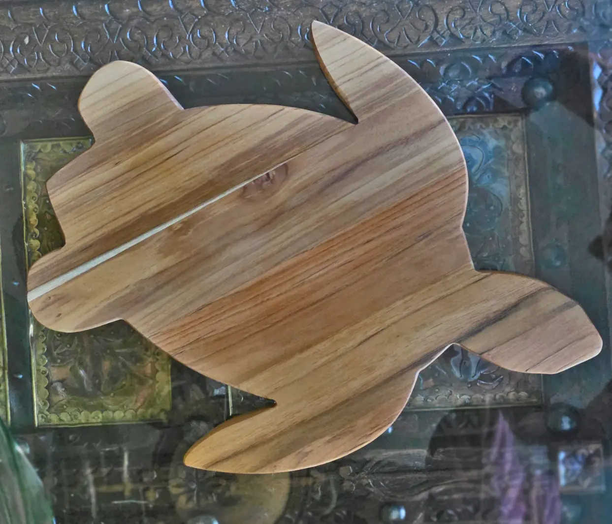 Solid Teak Sea Turtle Charcuterie Board & Serving Tray – 1" Thick Hardwood
