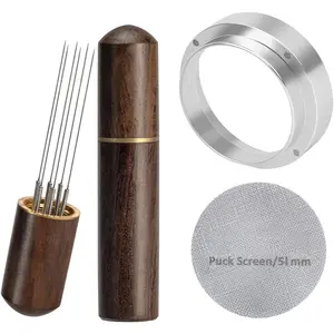 WDT Tool Espresso Accessories Kit: 6 Stainless Steel  Espresso Distribution Tool, Coffee Distributor, Espresso Distributor Stirrer | with Puck Screen, Dosing Funnel Fits 51mm Portafilters
