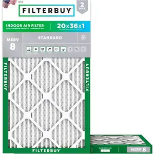 Filterbuy 20x36x1 Air Filter (2-Pack), Pleated MERV 8 Dust Defense HVAC AC Furnace Air Filters (Actual Size: 19.50 x 35.50 x 0.75 Inches)
