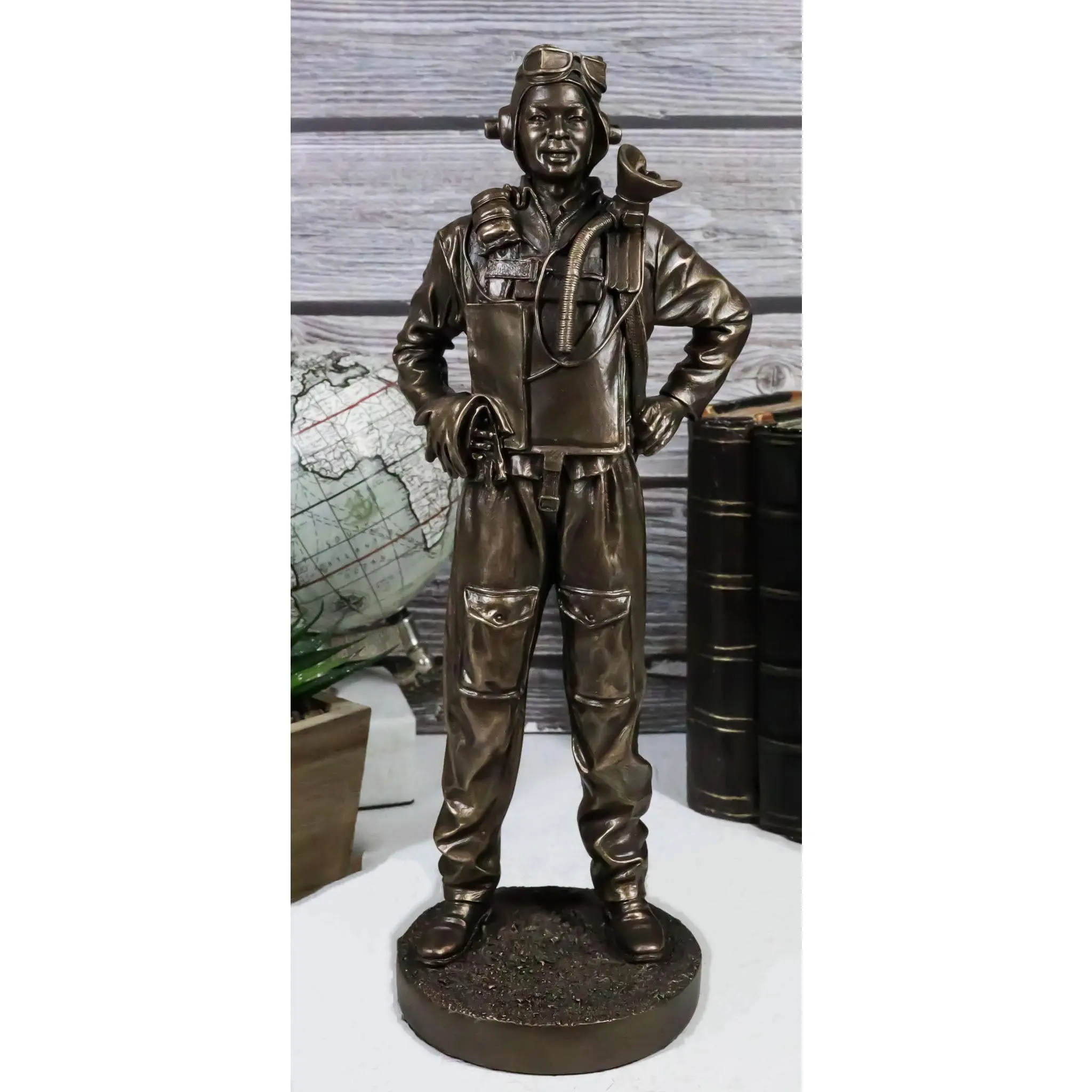 World War II Airman Fighter Jet Pilot Statue, Battle of Midway Themed Home Decor Figurine, 3.75" Wide 5" Long Props for Home Supplies Display, None