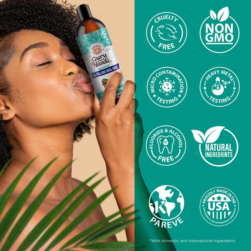 GuruNanda Cocomint Pulling Oil with 7 Essential Oils & Vitamins D, E & K2 - 8 oz