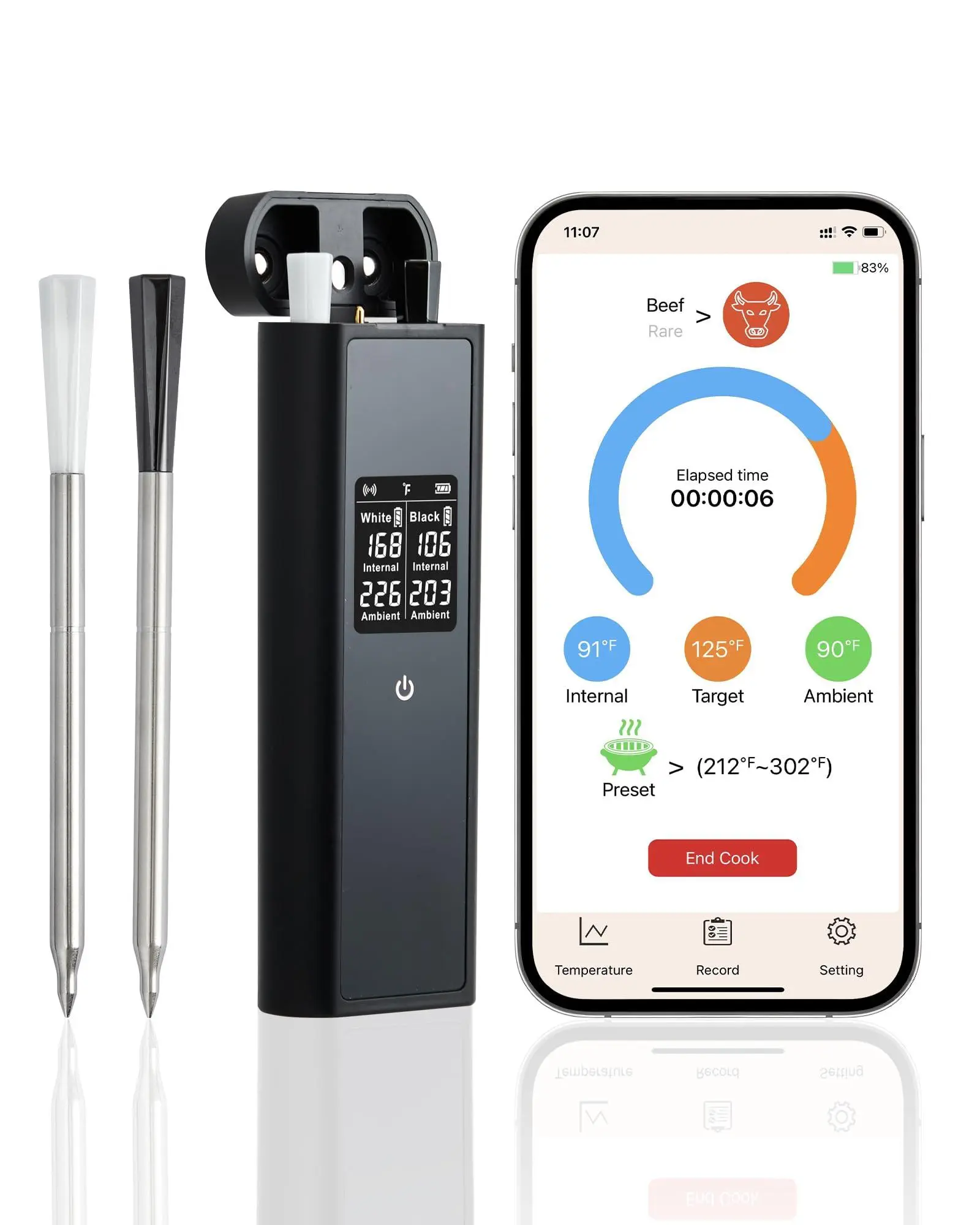 Gaomon Wireless Digital Food Temperature Thermometer with 2 Probes, 820ft+ Range, Bluetooth, Ceramic & Stainless Steel, Waterproof for Outdoor Grilling, Kitchen Cooking, Temperature Monitoring, Measure