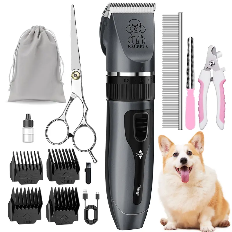 Electric Low-Noise Pet Grooming Clippers Kit with Adjustable Comb, Grooming Accessories for Dogs and Cats for Home Use