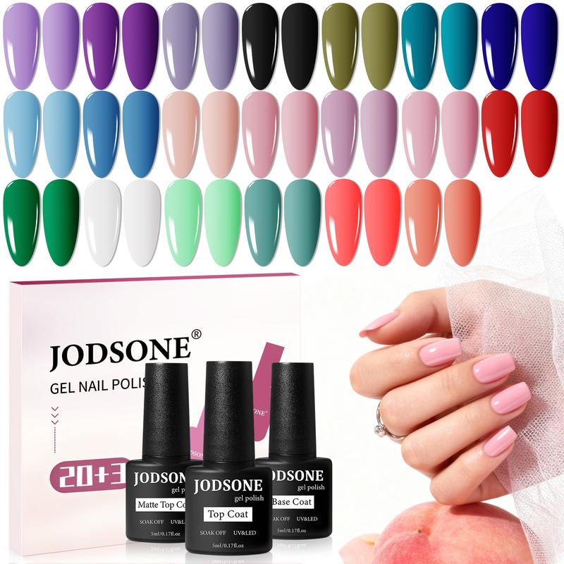 JODSONE 20 Colors Gel Nail Set 5 ml High Shine Gorgeous Polish Base Top Matte Coat Long Lasting 28 Days Gentle Manicure Kit for Nail Salons & DIY Art